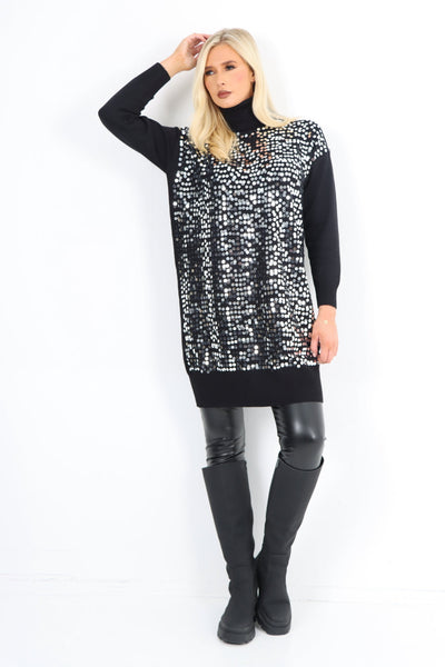 Knitted All Over Sequin Cowl Neck Jumper Top