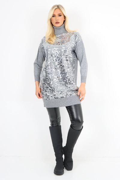 Knitted All Over Sequin Cowl Neck Jumper Top