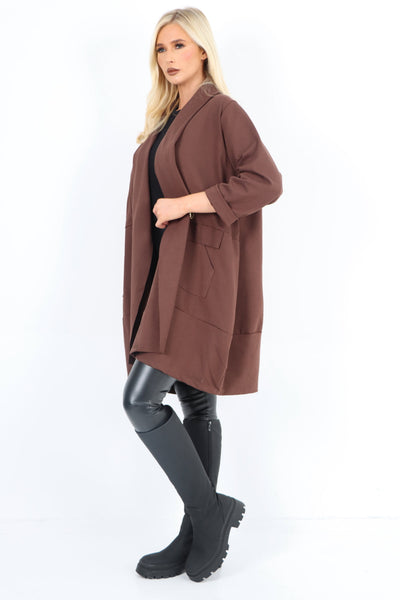 Two Pocket Open Front Long Sleeve Waterfall Blazer Coat