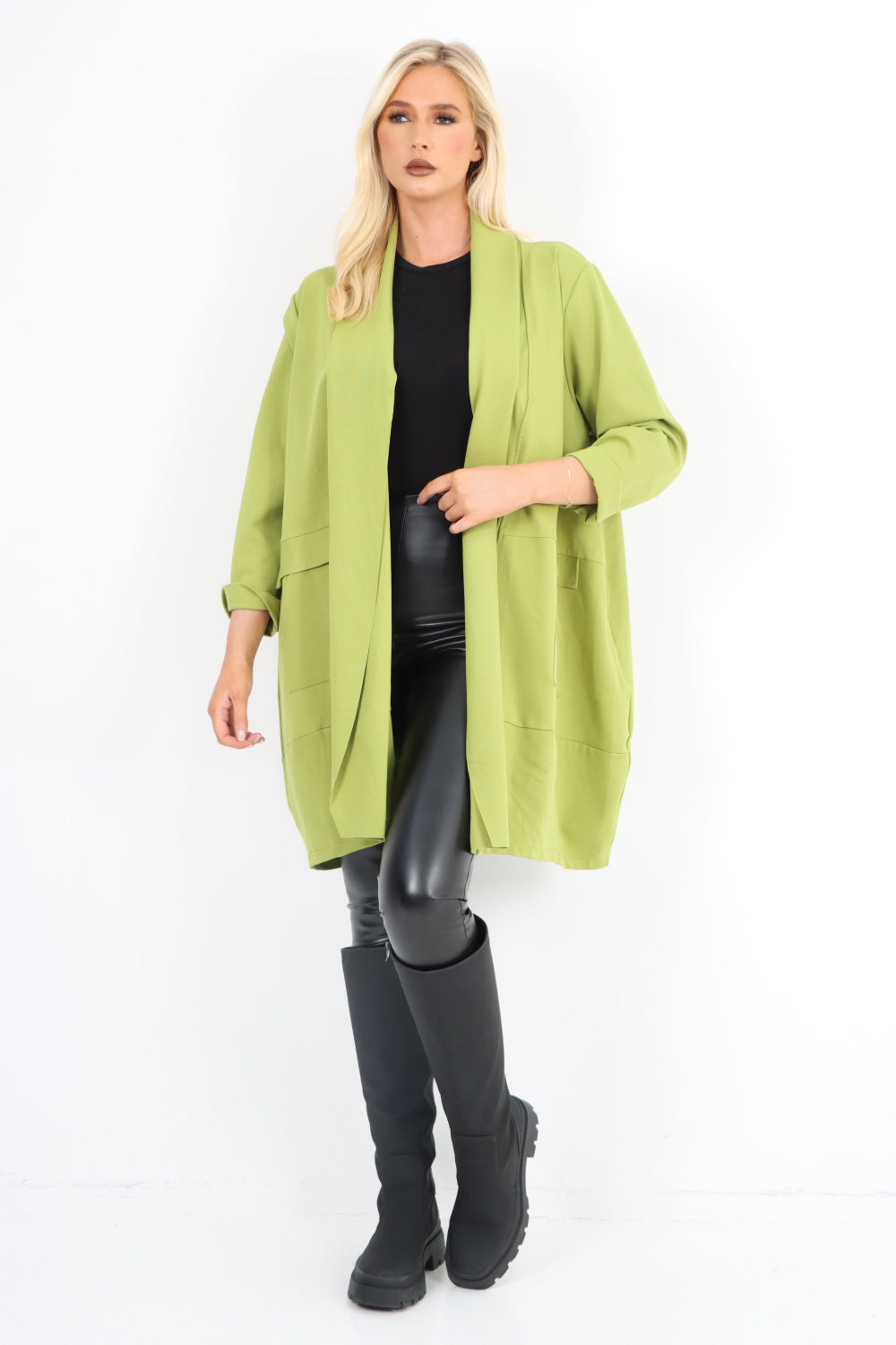 Two Pocket Open Front Long Sleeve Waterfall Blazer Coat