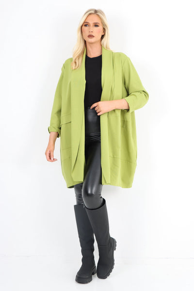 Two Pocket Open Front Long Sleeve Waterfall Blazer Coat