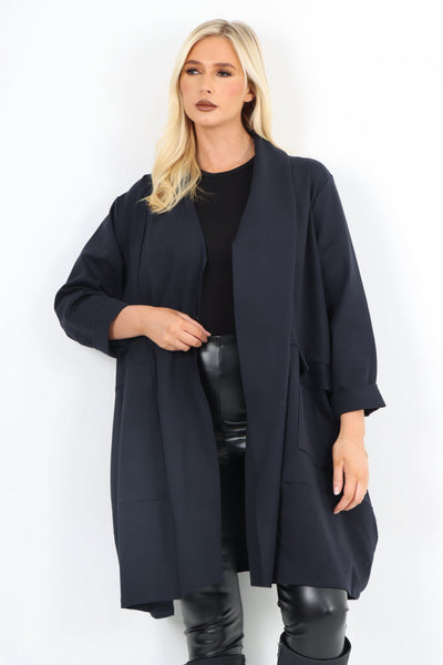 Two Pocket Open Front Long Sleeve Waterfall Blazer Coat