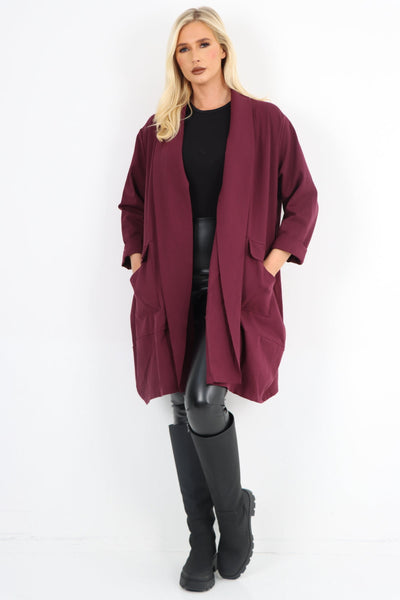 Two Pocket Open Front Long Sleeve Waterfall Blazer Coat