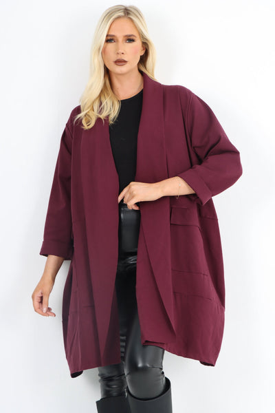 Two Pocket Open Front Long Sleeve Waterfall Blazer Coat