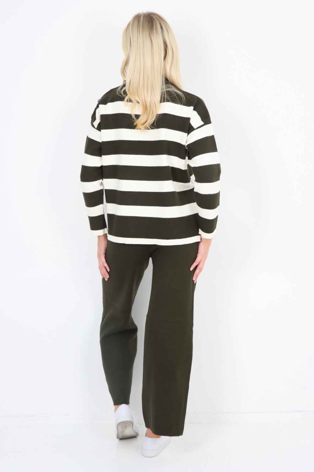 Button Detail Shoulder Stripe Pattern Top and Trouser Co - Ord Set