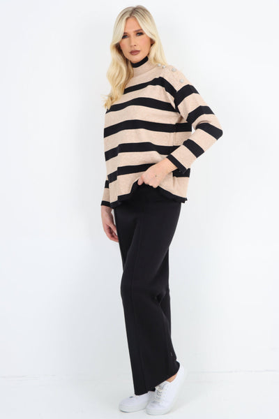 Button Detail Shoulder Stripe Pattern Top and Trouser Co - Ord Set