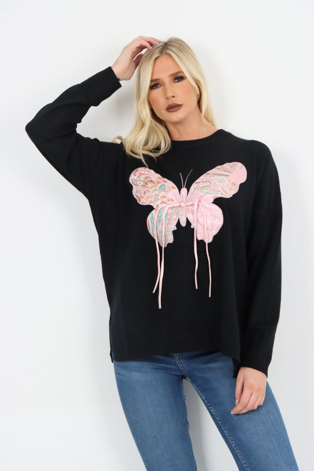 Butterfly Print Soft knitted Long sleeve Jumper Top