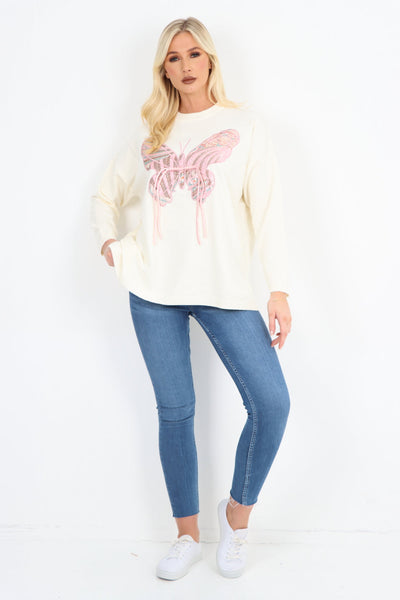 Butterfly Print Soft knitted Long sleeve Jumper Top