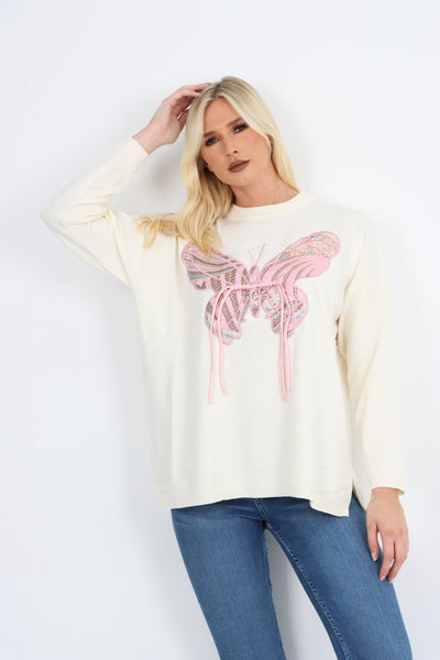 Butterfly Print Soft knitted Long sleeve Jumper Top