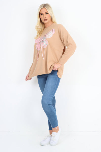 Butterfly Print Soft knitted Long sleeve Jumper Top