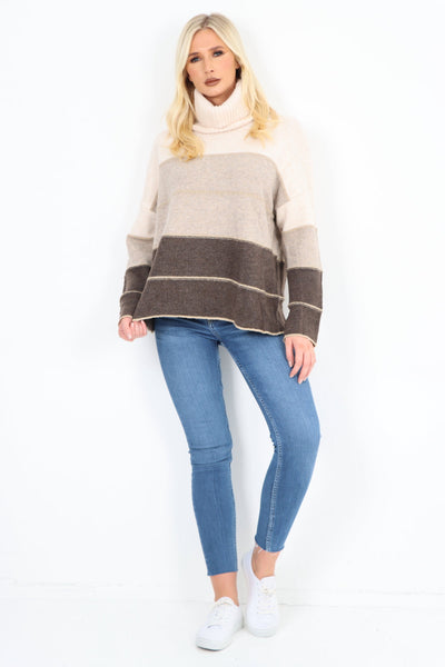 Multicoloured Stripe Cowl Neck Jumper Top