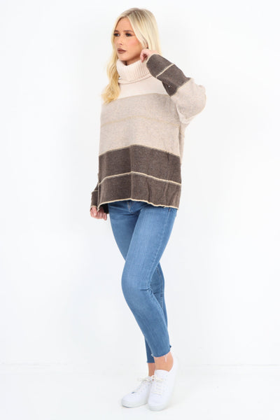 Multicoloured Stripe Cowl Neck Jumper Top