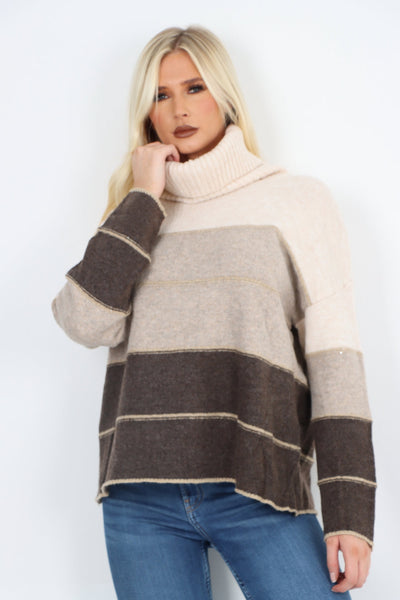 Multicoloured Stripe Cowl Neck Jumper Top