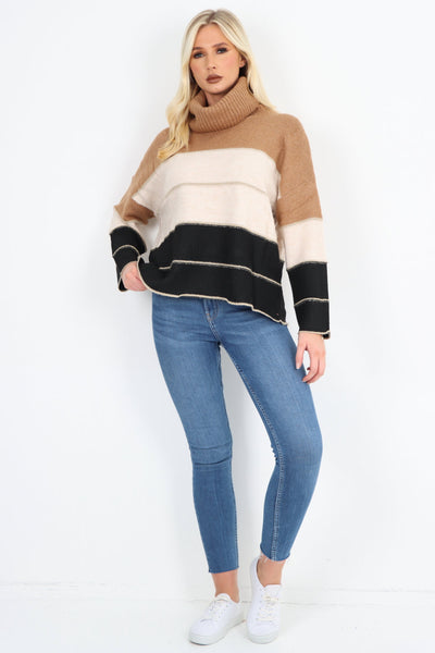 Multicoloured Stripe Cowl Neck Jumper Top