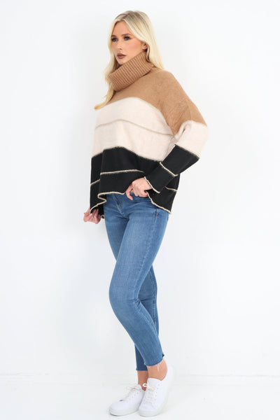 Multicoloured Stripe Cowl Neck Jumper Top