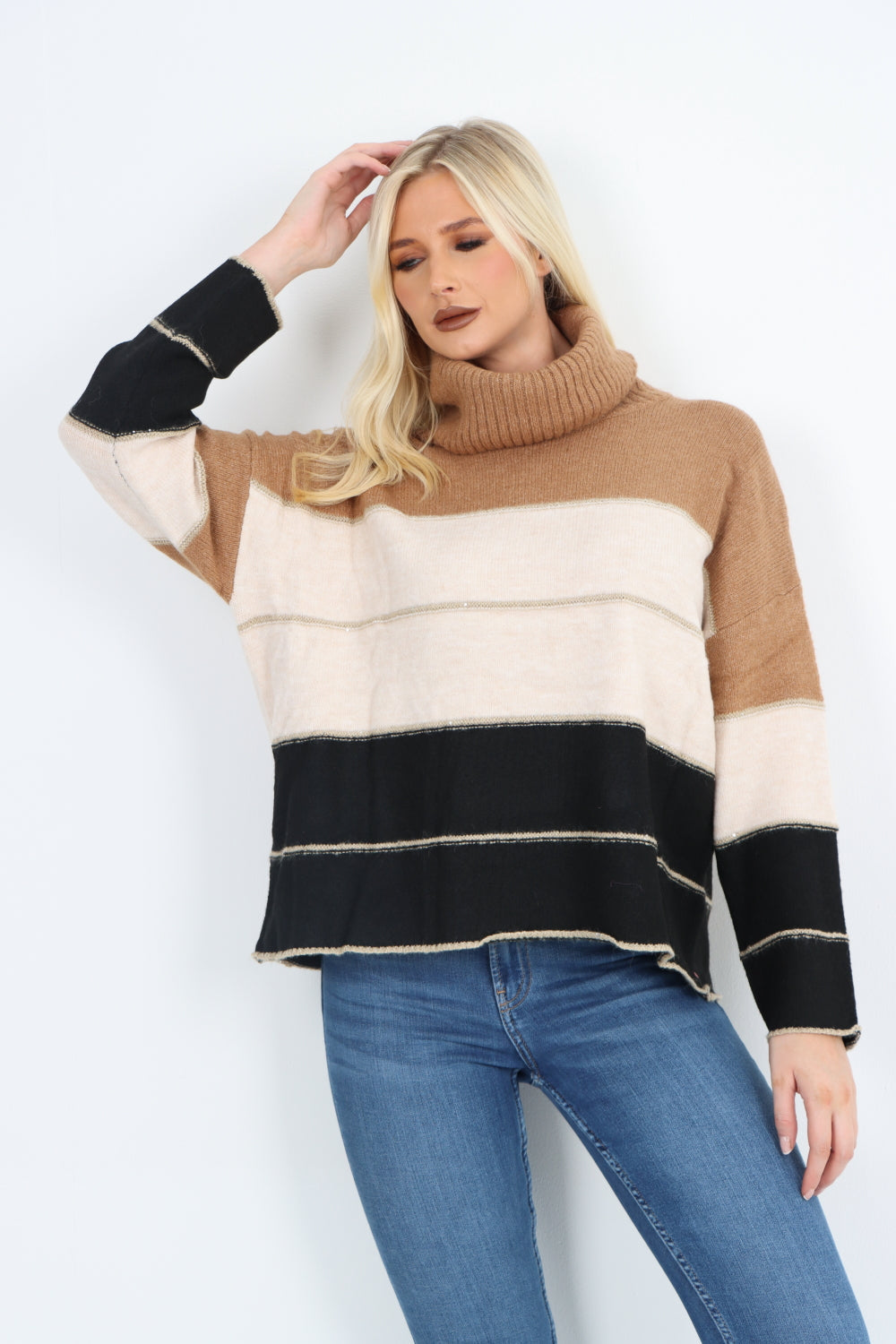 Multicoloured Stripe Cowl Neck Jumper Top