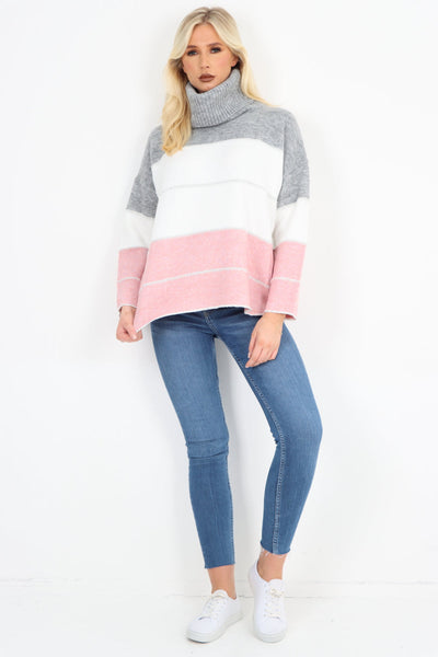 Multicoloured Stripe Cowl Neck Jumper Top