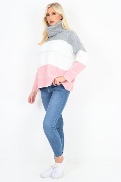 Multicoloured Stripe Cowl Neck Jumper Top