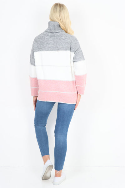 Multicoloured Stripe Cowl Neck Jumper Top