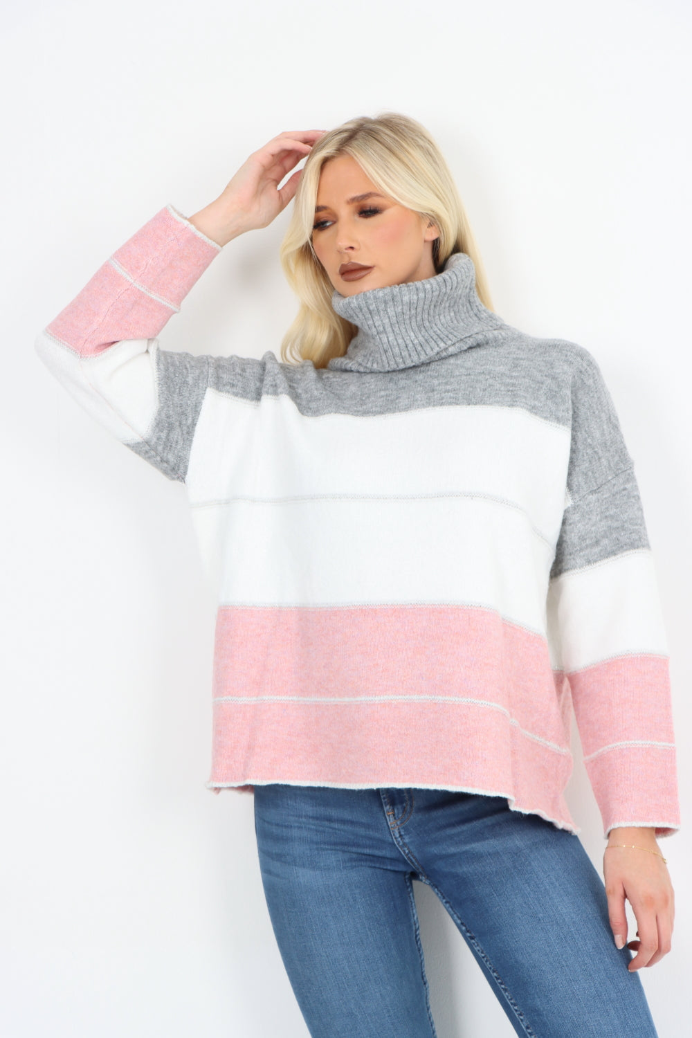 Multicoloured Stripe Cowl Neck Jumper Top