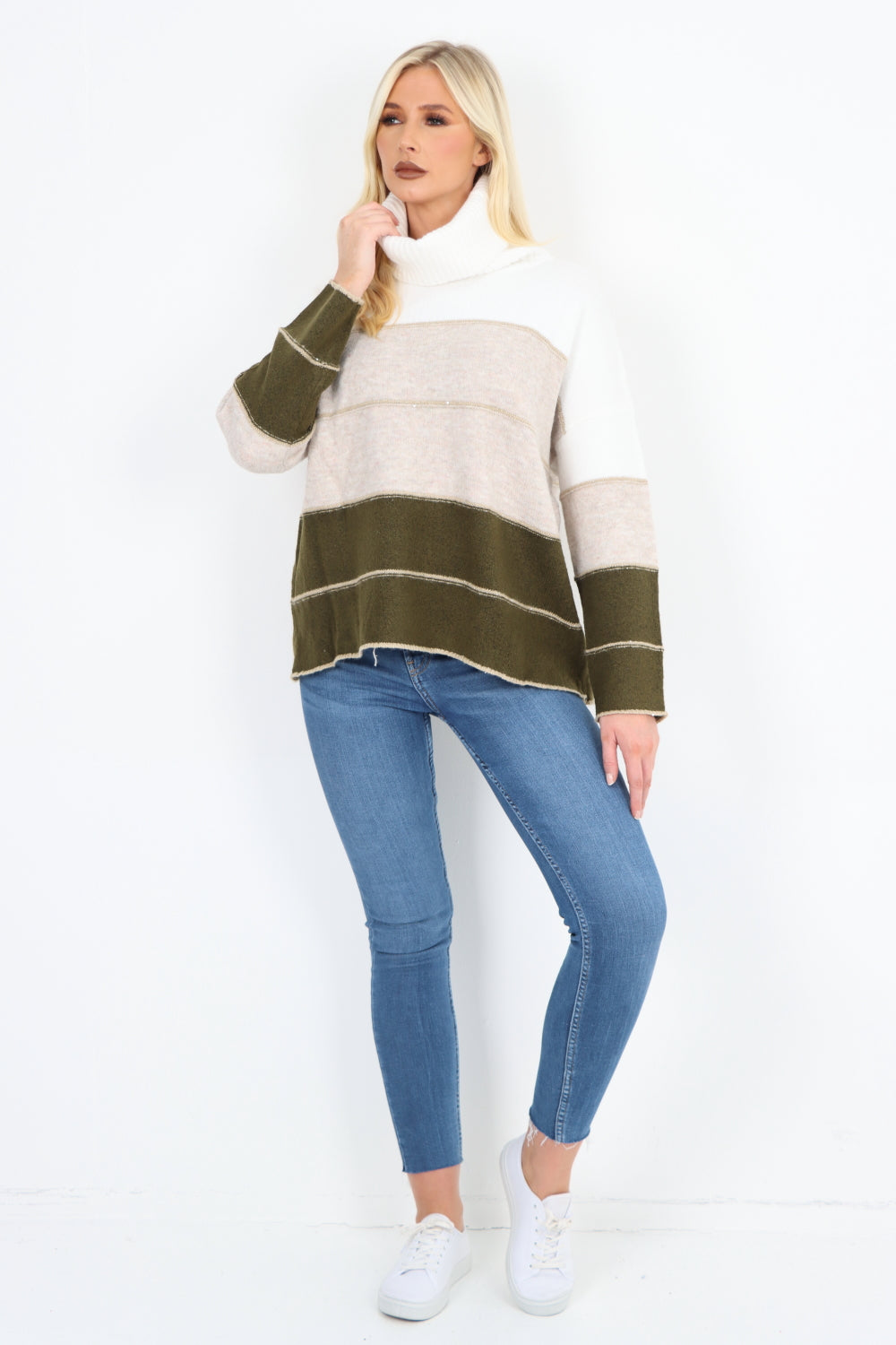 Multicoloured Stripe Cowl Neck Jumper Top