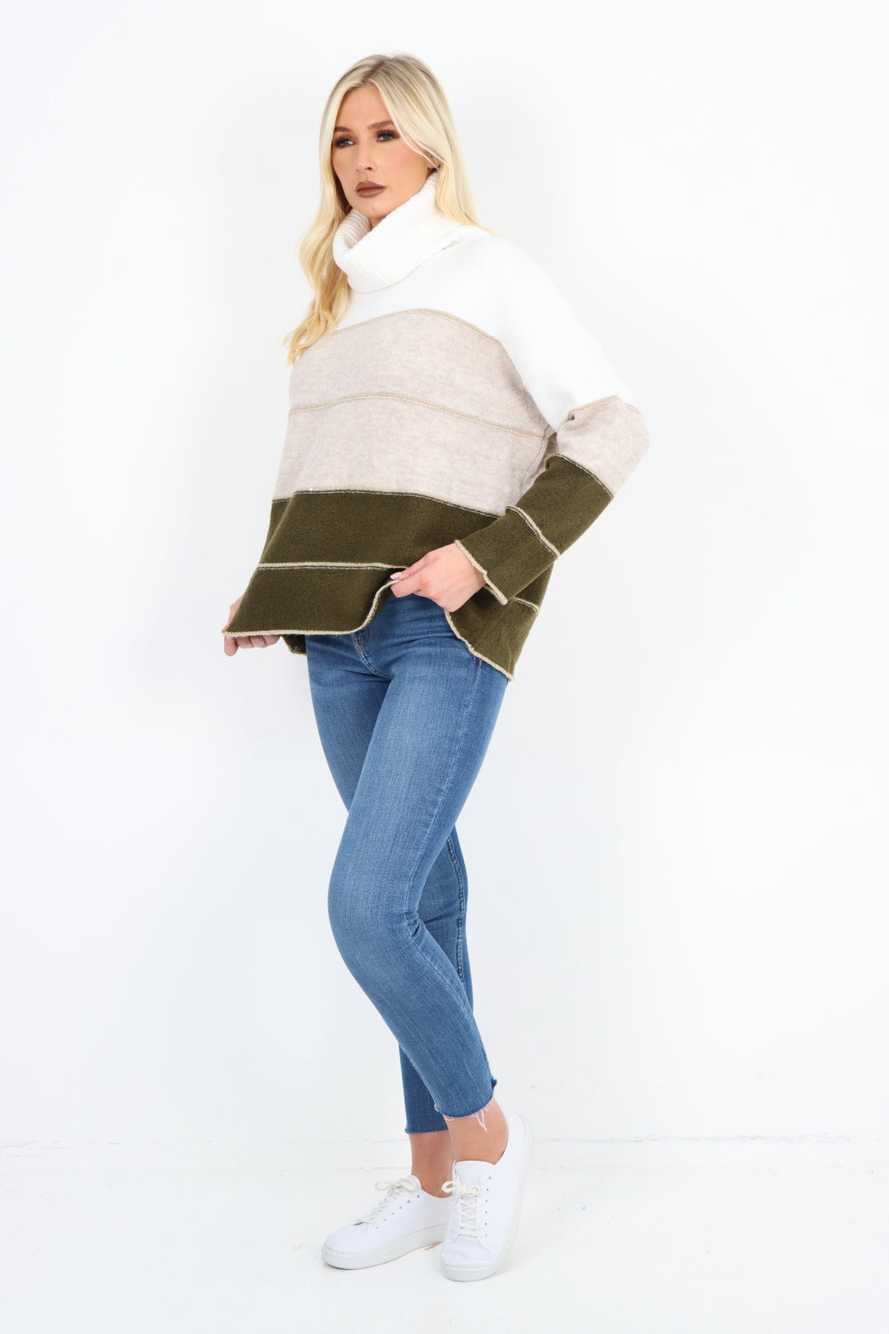 Multicoloured Stripe Cowl Neck Jumper Top