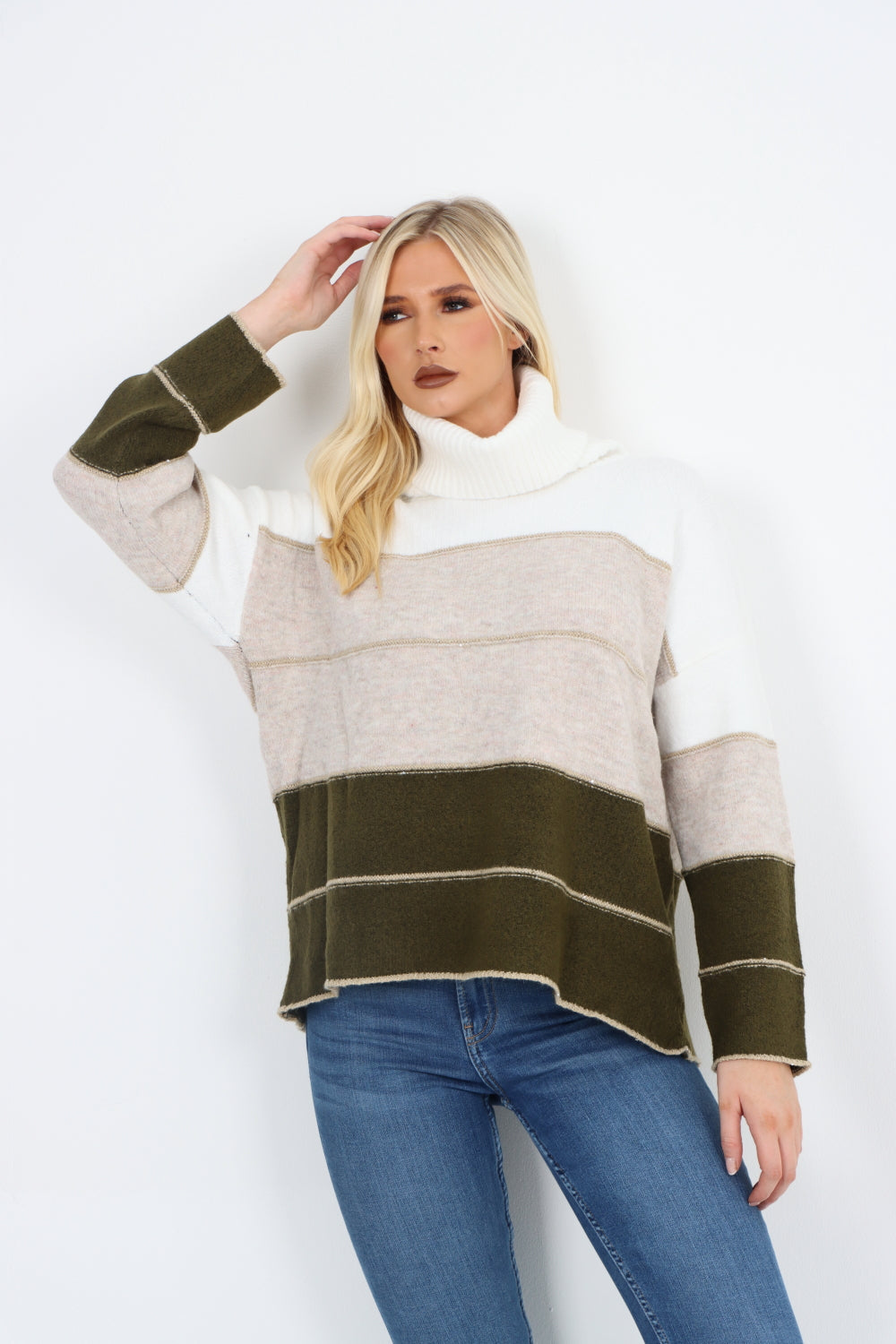 Multicoloured Stripe Cowl Neck Jumper Top