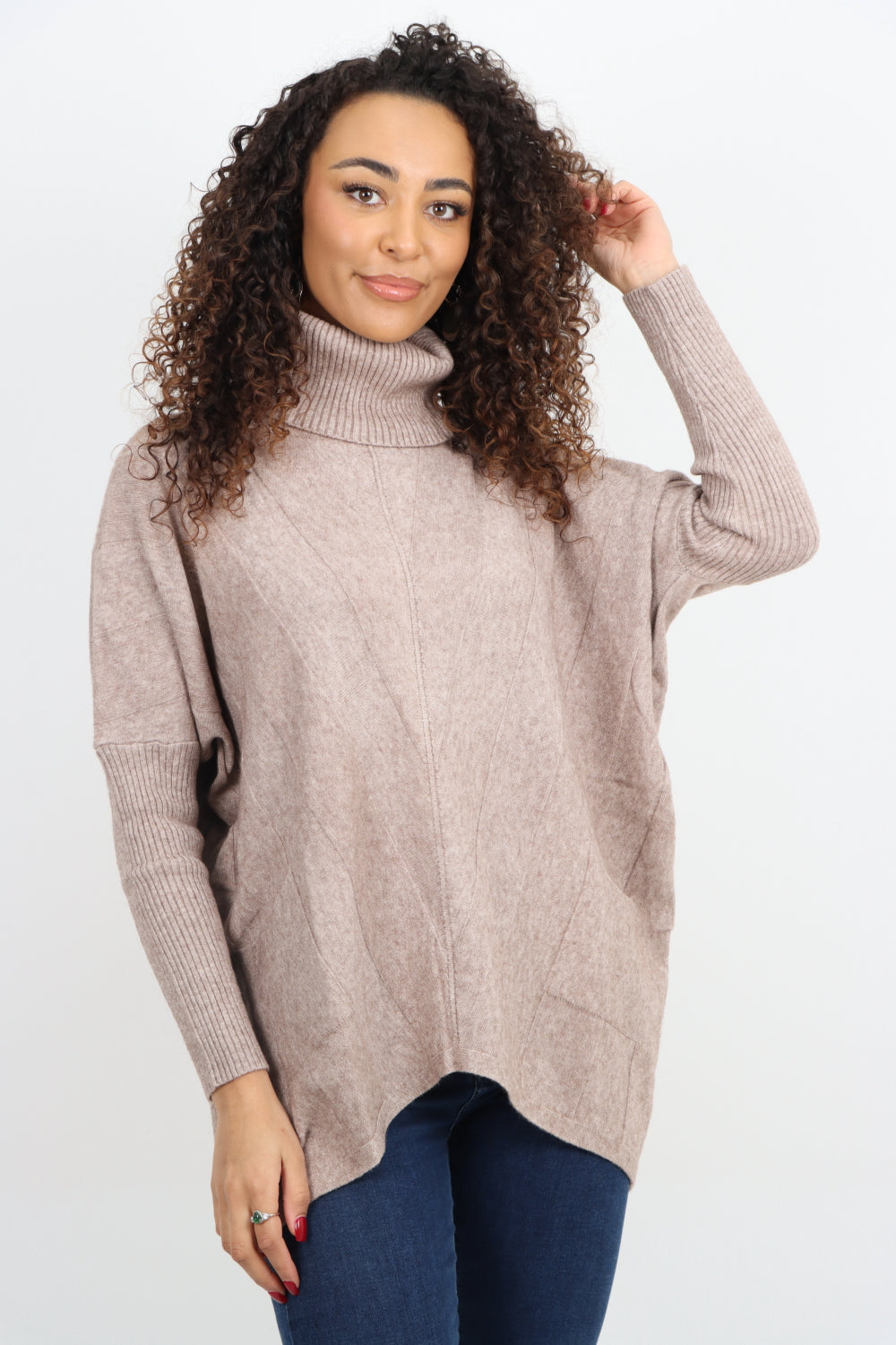 Cable Knitted Cowl Neck Jumper Top