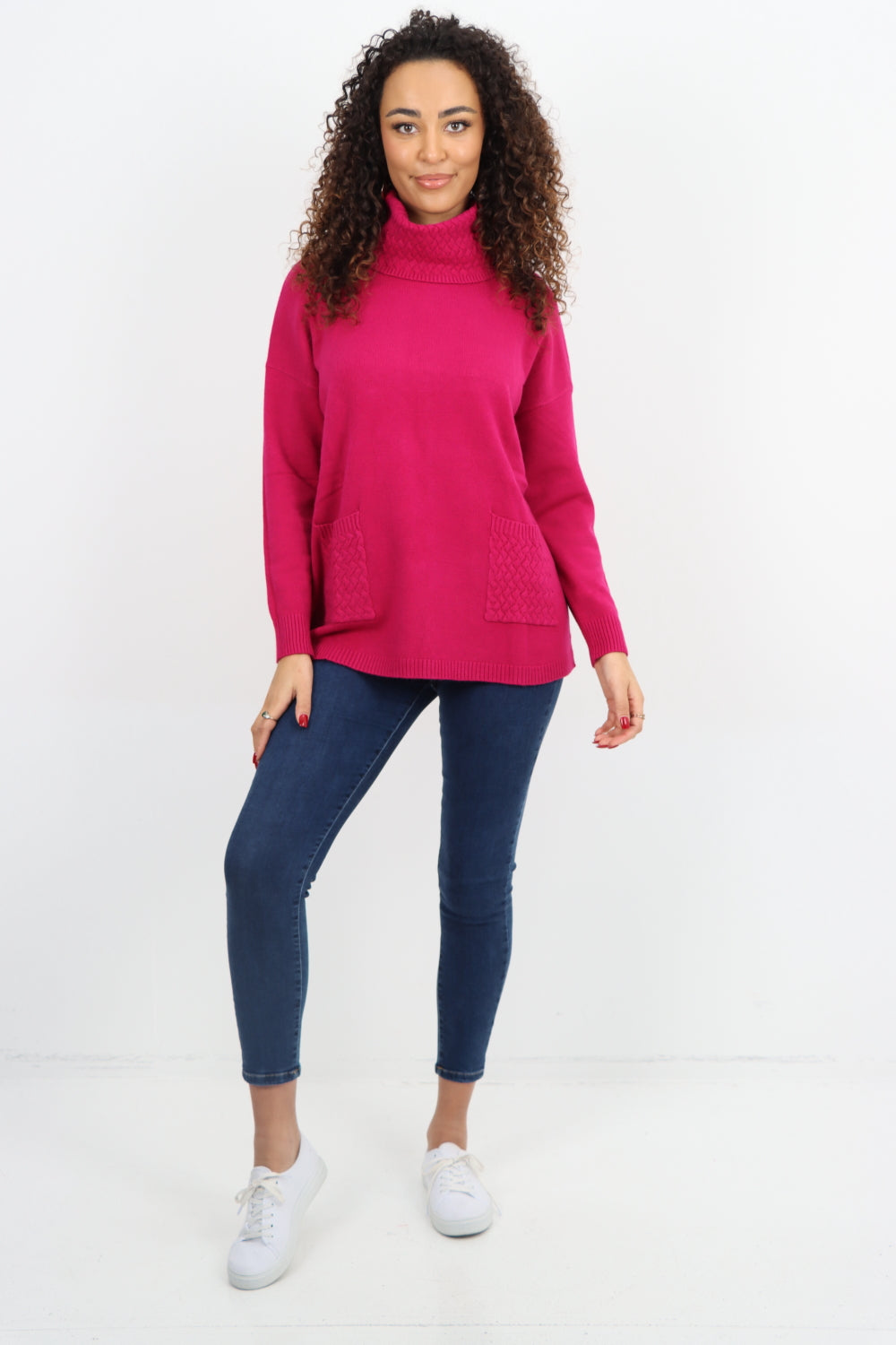 Cowl Neck Ribbed Hem Wave Long sleeve Jumper Top