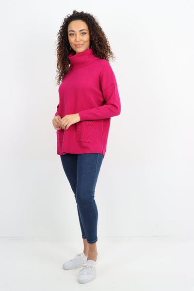 Cowl Neck Ribbed Hem Wave Long sleeve Jumper Top