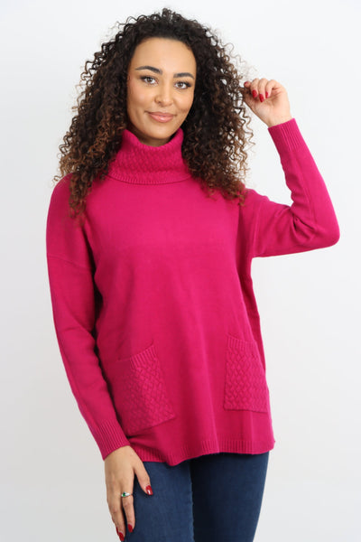 Cowl Neck Ribbed Hem Wave Long sleeve Jumper Top