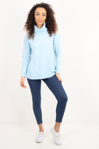 Cowl Neck Ribbed Hem Wave Long sleeve Jumper Top