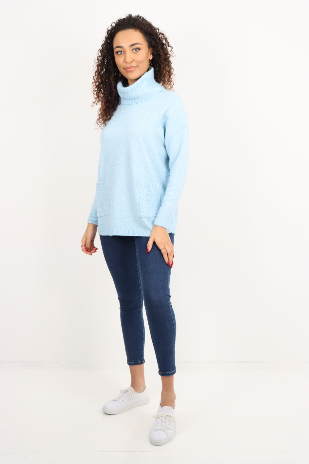 Cowl Neck Ribbed Hem Wave Long sleeve Jumper Top