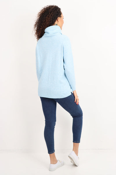 Cowl Neck Ribbed Hem Wave Long sleeve Jumper Top