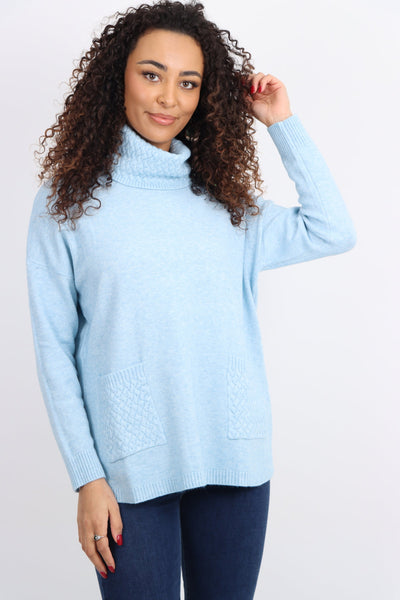 Cowl Neck Ribbed Hem Wave Long sleeve Jumper Top