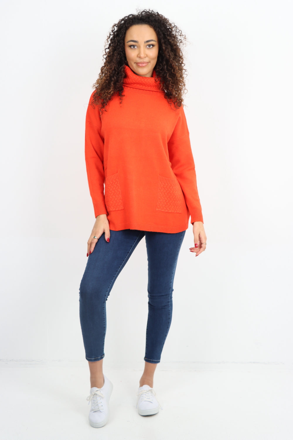 Cowl Neck Ribbed Hem Wave Long sleeve Jumper Top