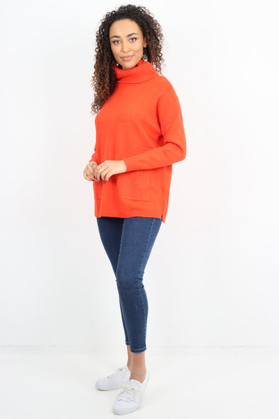 Cowl Neck Ribbed Hem Wave Long sleeve Jumper Top