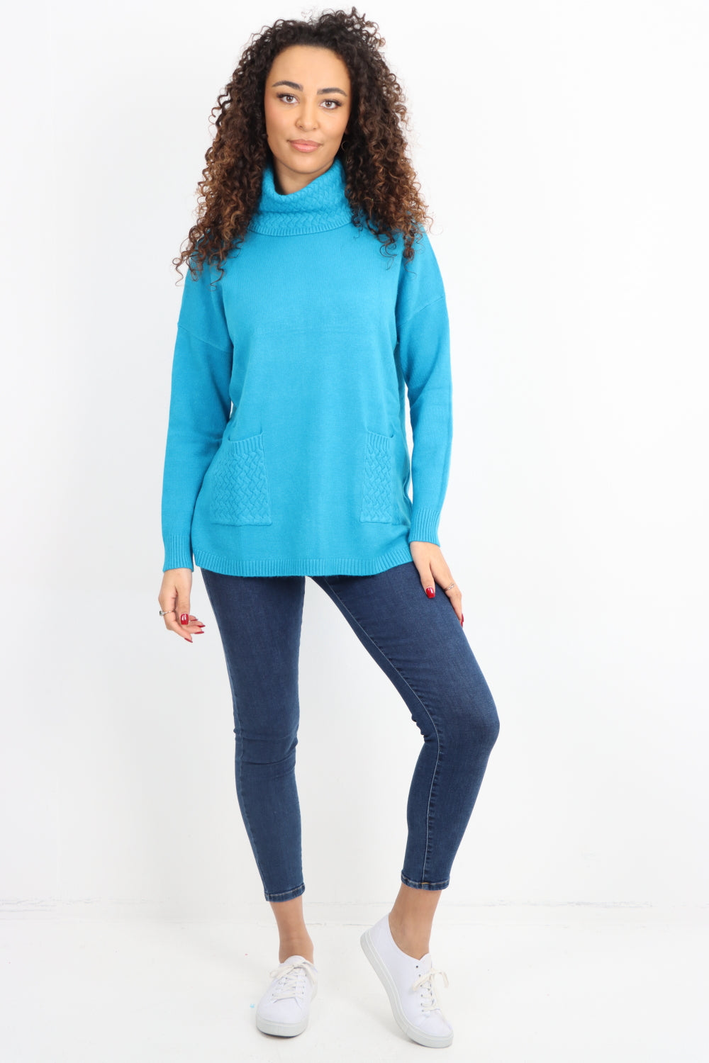 Cowl Neck Ribbed Hem Wave Long sleeve Jumper Top