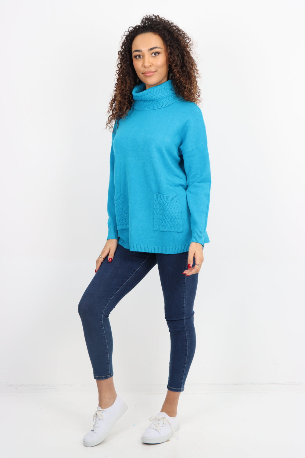 Cowl Neck Ribbed Hem Wave Long sleeve Jumper Top