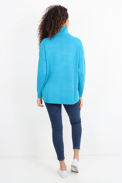 Cowl Neck Ribbed Hem Wave Long sleeve Jumper Top