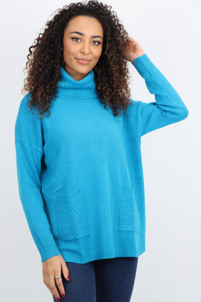 Cowl Neck Ribbed Hem Wave Long sleeve Jumper Top