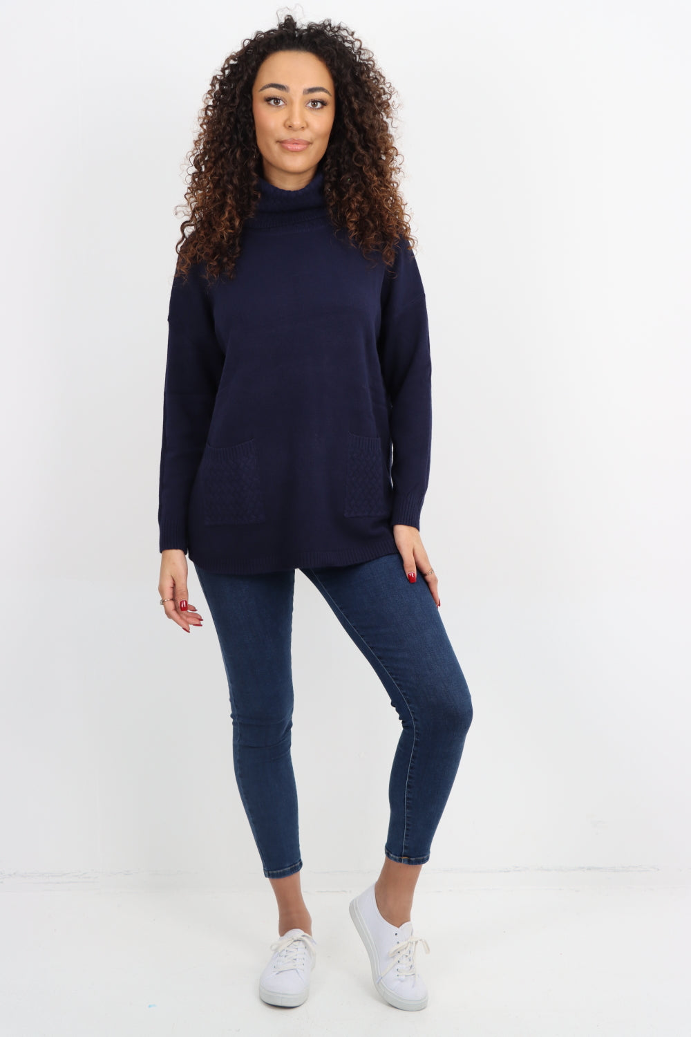 Cowl Neck Ribbed Hem Wave Long sleeve Jumper Top