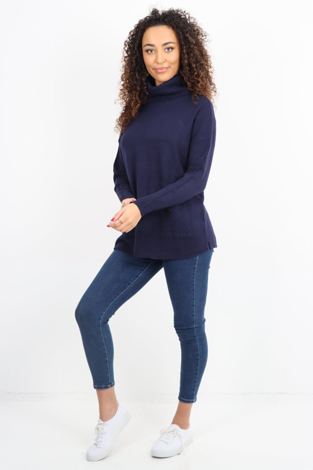 Cowl Neck Ribbed Hem Wave Long sleeve Jumper Top