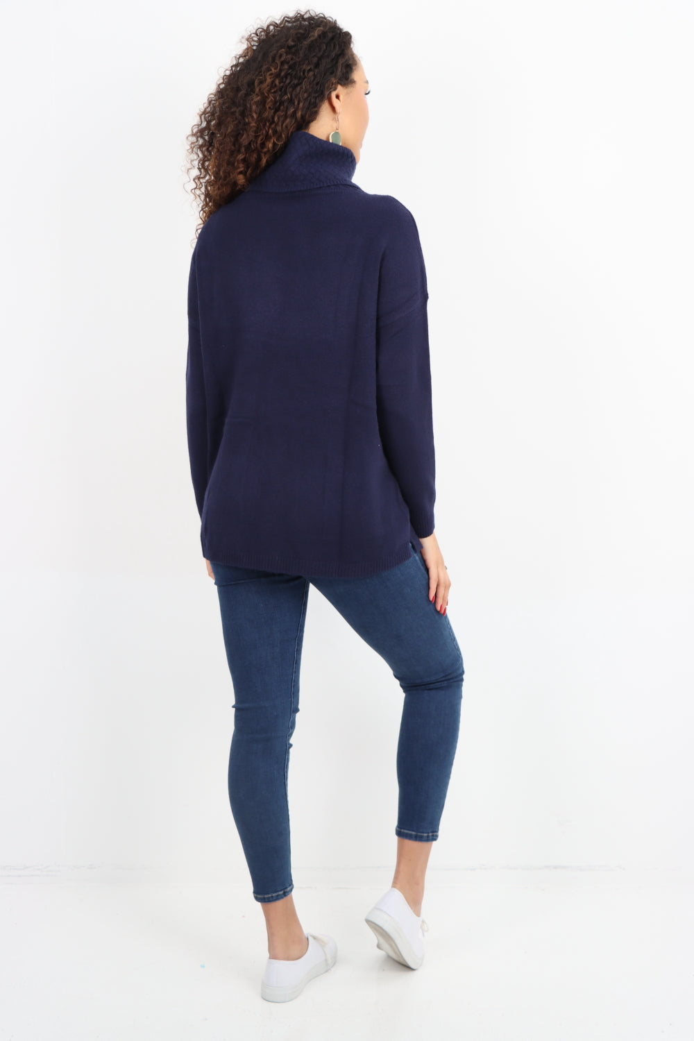 Cowl Neck Ribbed Hem Wave Long sleeve Jumper Top