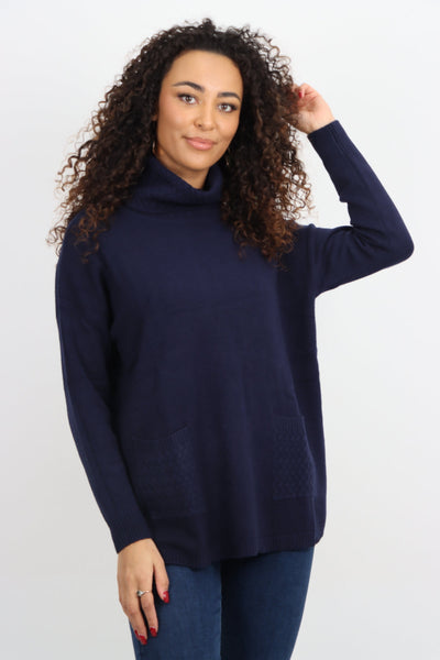 Cowl Neck Ribbed Hem Wave Long sleeve Jumper Top