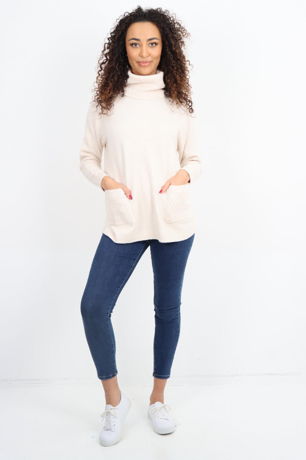 Cowl Neck Ribbed Hem Wave Long sleeve Jumper Top