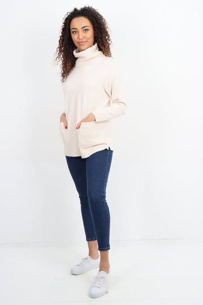 Cowl Neck Ribbed Hem Wave Long sleeve Jumper Top