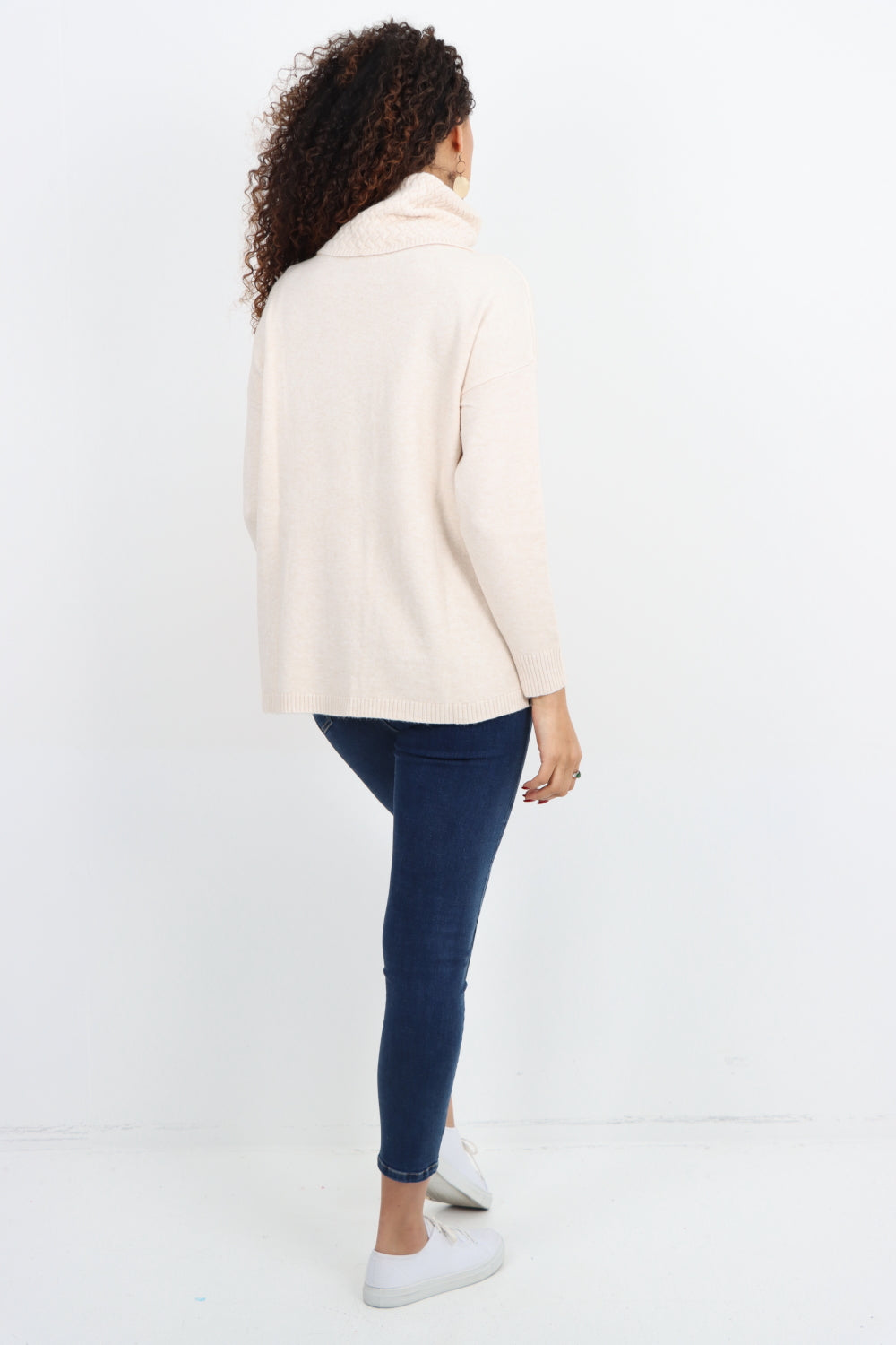 Cowl Neck Ribbed Hem Wave Long sleeve Jumper Top