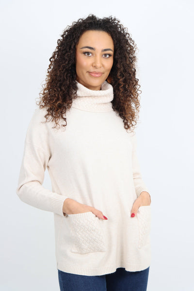 Cowl Neck Ribbed Hem Wave Long sleeve Jumper Top