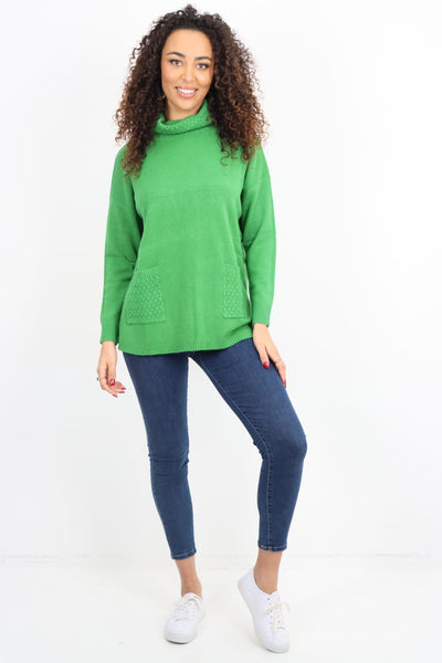 Cowl Neck Ribbed Hem Wave Long sleeve Jumper Top